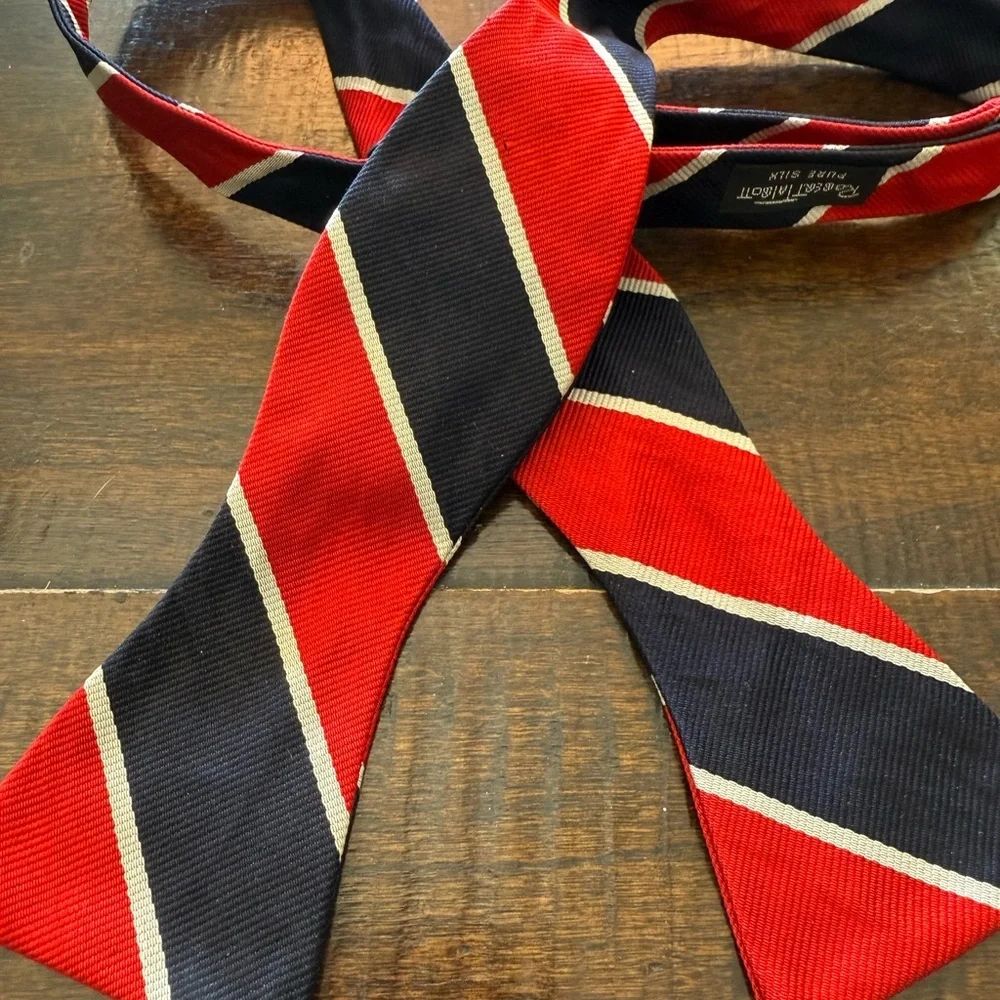 Robert Talbott Red, White and Blue Diagonal Striped Bow Tie